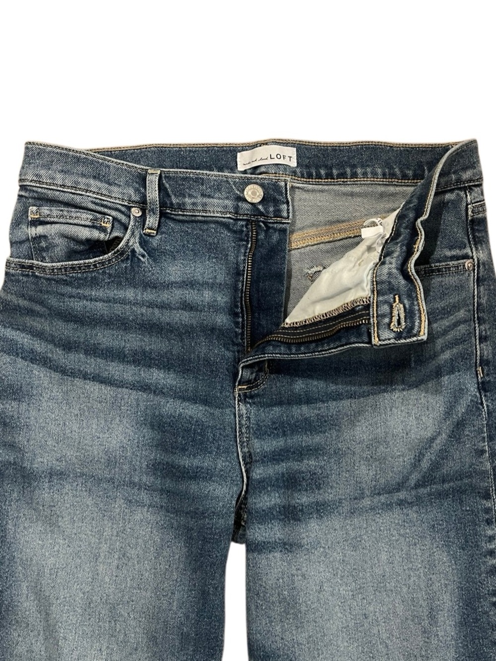 LOFT Frayed High Rise Wide Leg Jeans - Picture 5 of 10